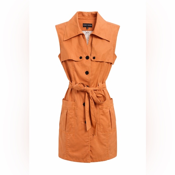 Randy Kemper NWT Utility Shirt Dress | Belted Sleeveless Orange/Camel - Picture 3 of 3